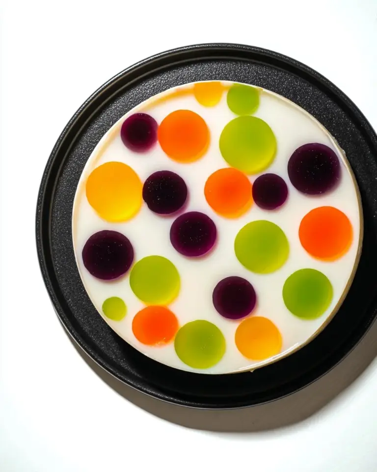 Yogurt Rainbow Polka Dot Jello dessert in colorful layers