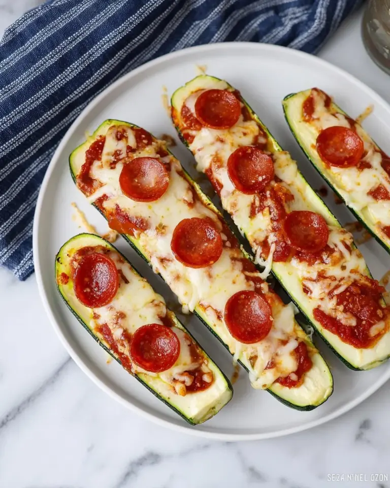 Delicious zucchini pizza boats topped with cheese and veggies