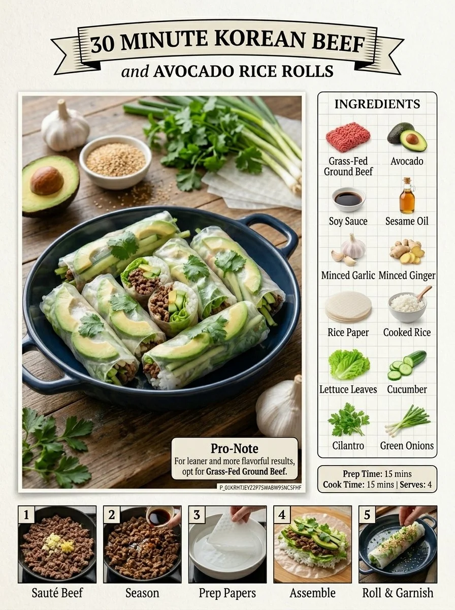 30 Minute Korean Beef and Avocado Rice Rolls