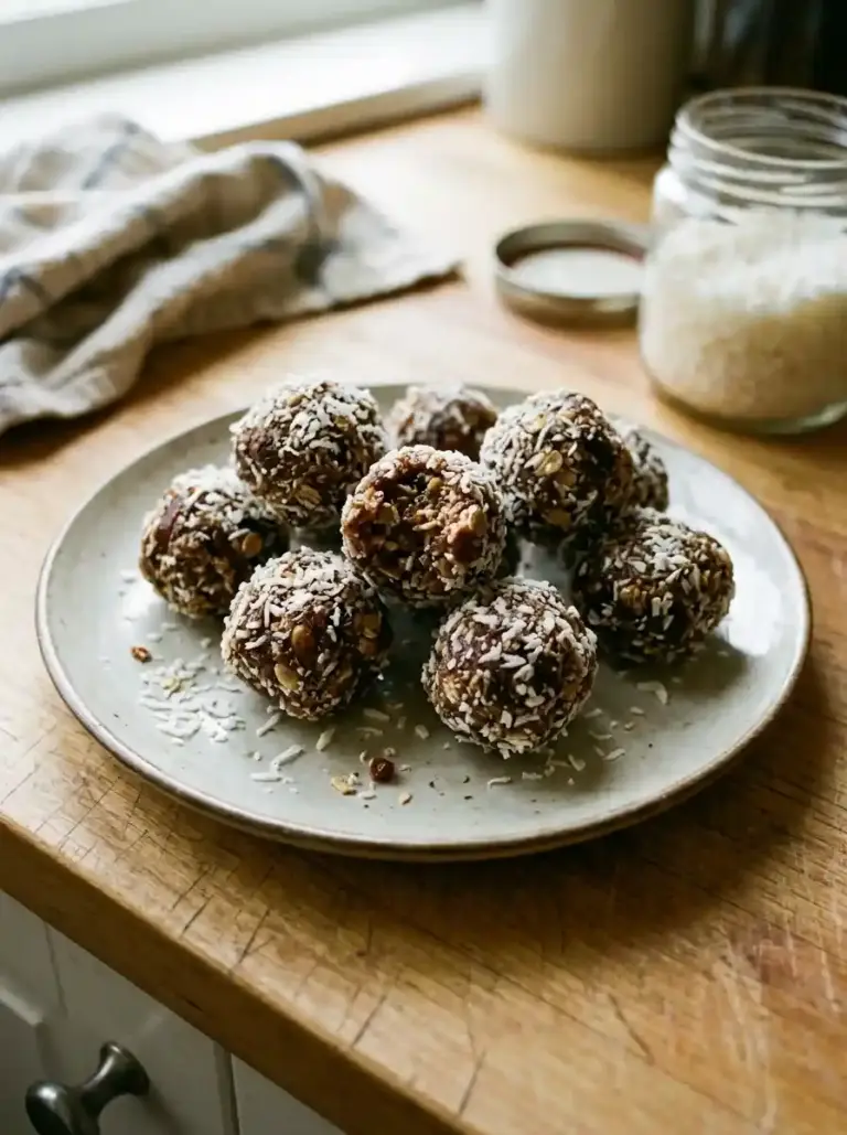 Coconut Date Energy Balls made with natural ingredients for a healthy snack.