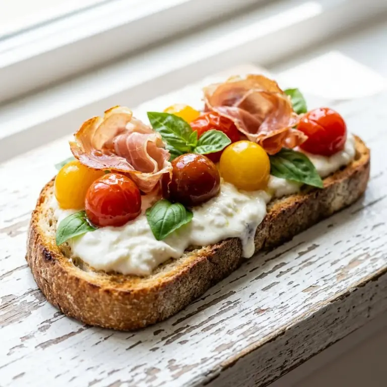 Delicious Caprese Garlic Bread topped with crispy prosciutto and fresh basil