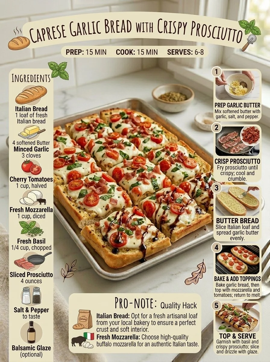 Caprese Garlic Bread with Crispy Prosciutto