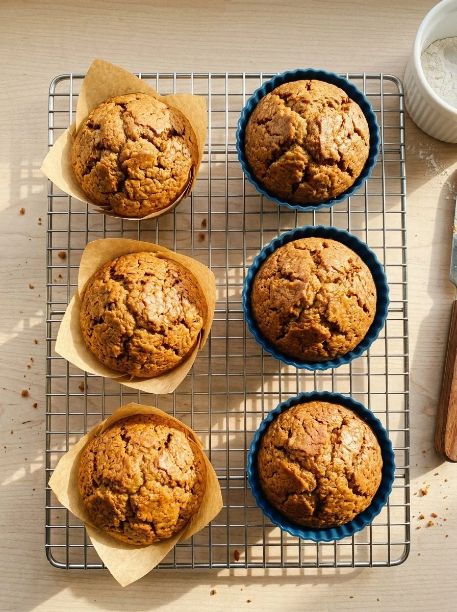 Paleo cassava flour banana muffins on a wooden table