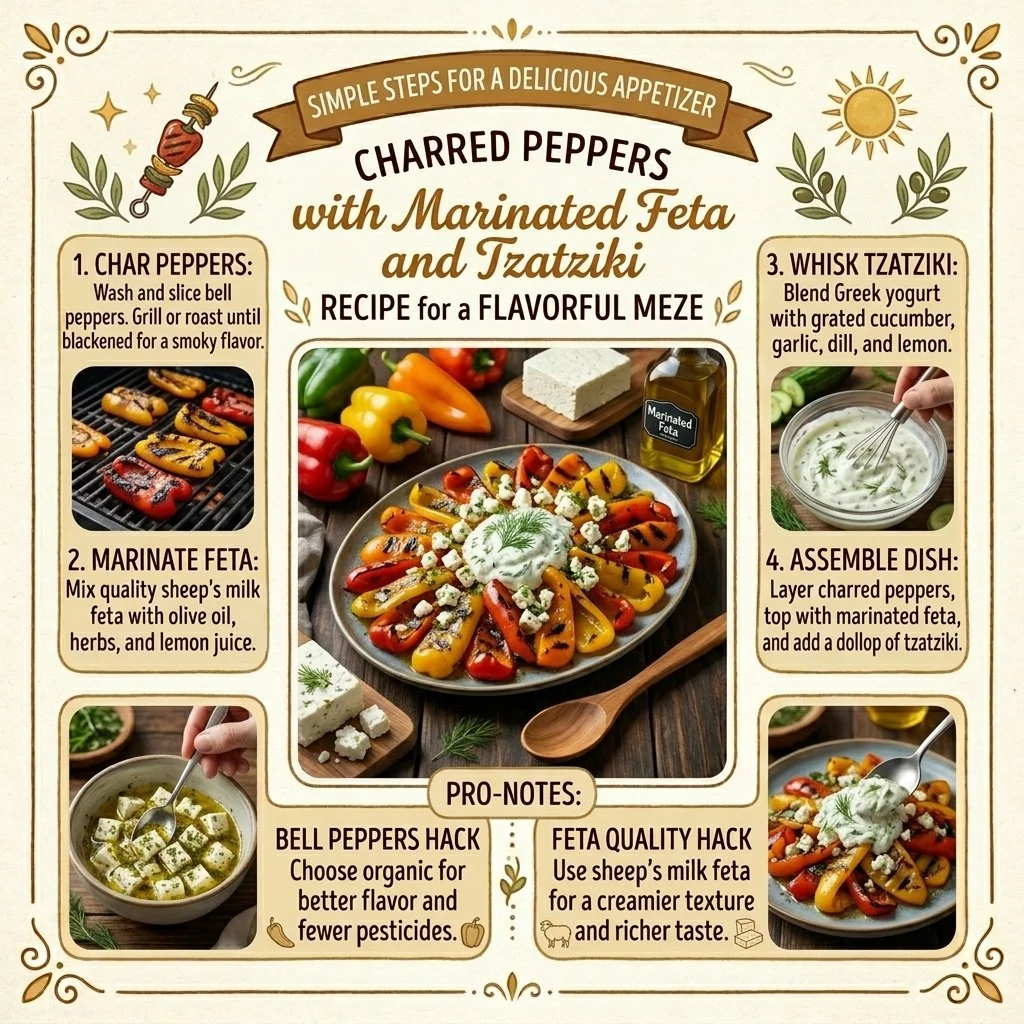 Charred Peppers with Marinated Feta and Tzatziki