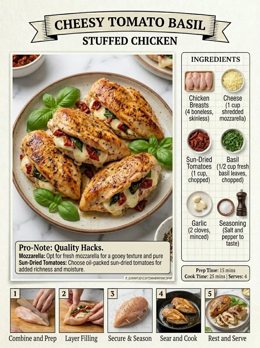 Cheesy Tomato Basil Stuffed Chicken