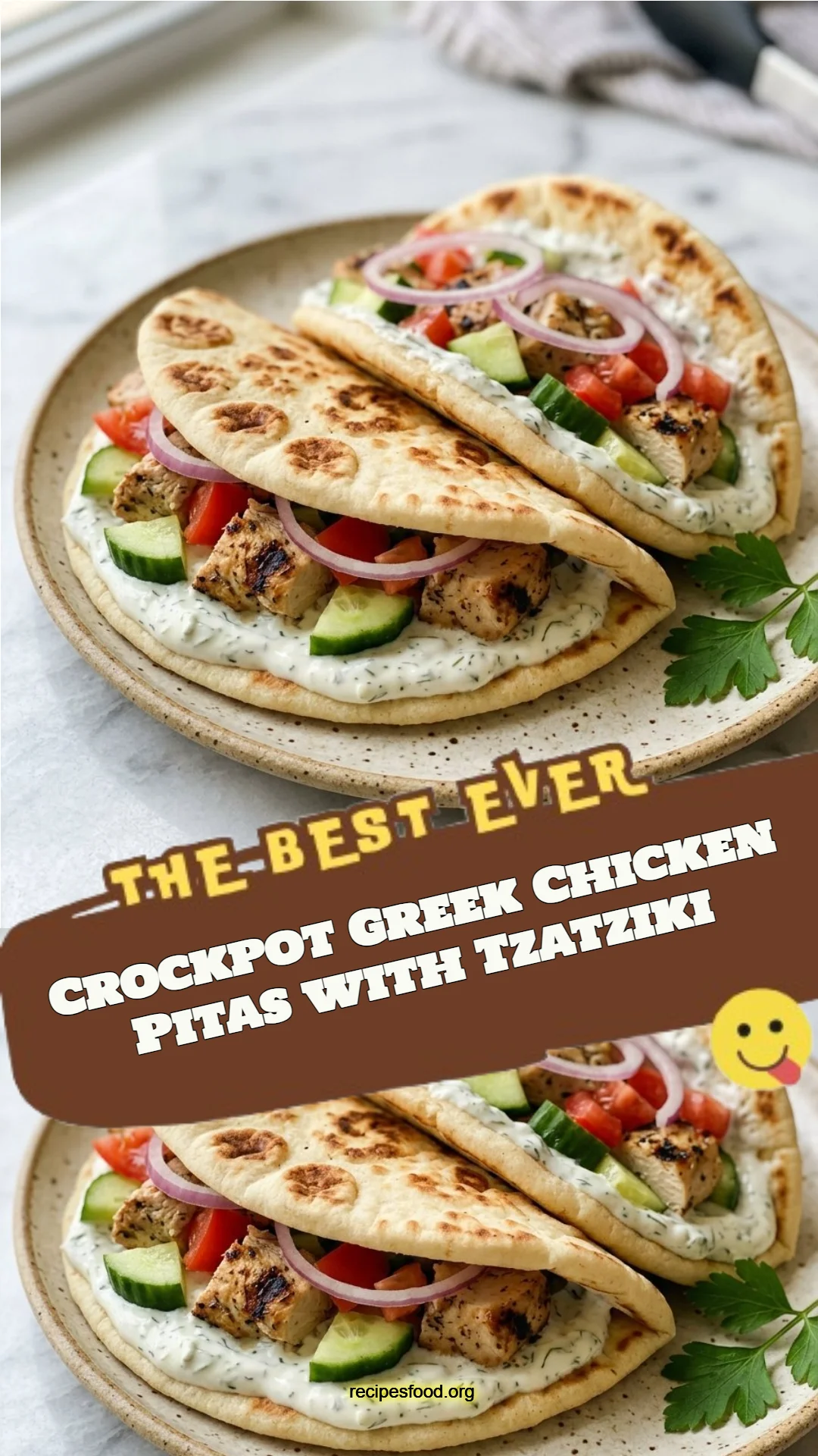 Crockpot Greek Chicken Pitas with Tzatziki