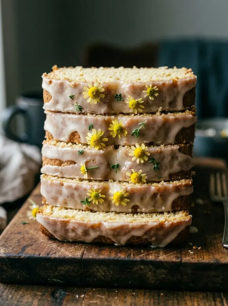 Freshly baked bread with a shiny honey lemon glaze on top