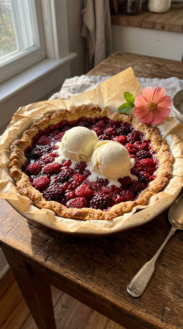 Delicious easy blueberry cherry galette recipe with fresh fruits and flaky crust.