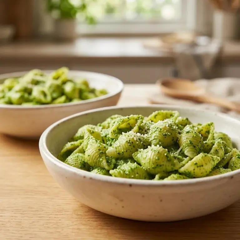 A plate of easy and delicious broccoli pasta topped with parmesan cheese and garlic.
