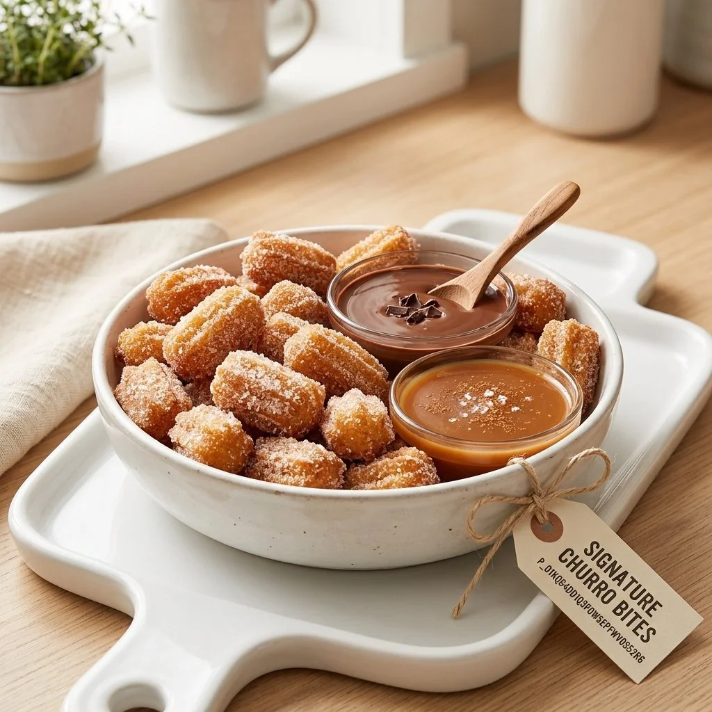 Delicious healthy air fryer churro bites served on a plate