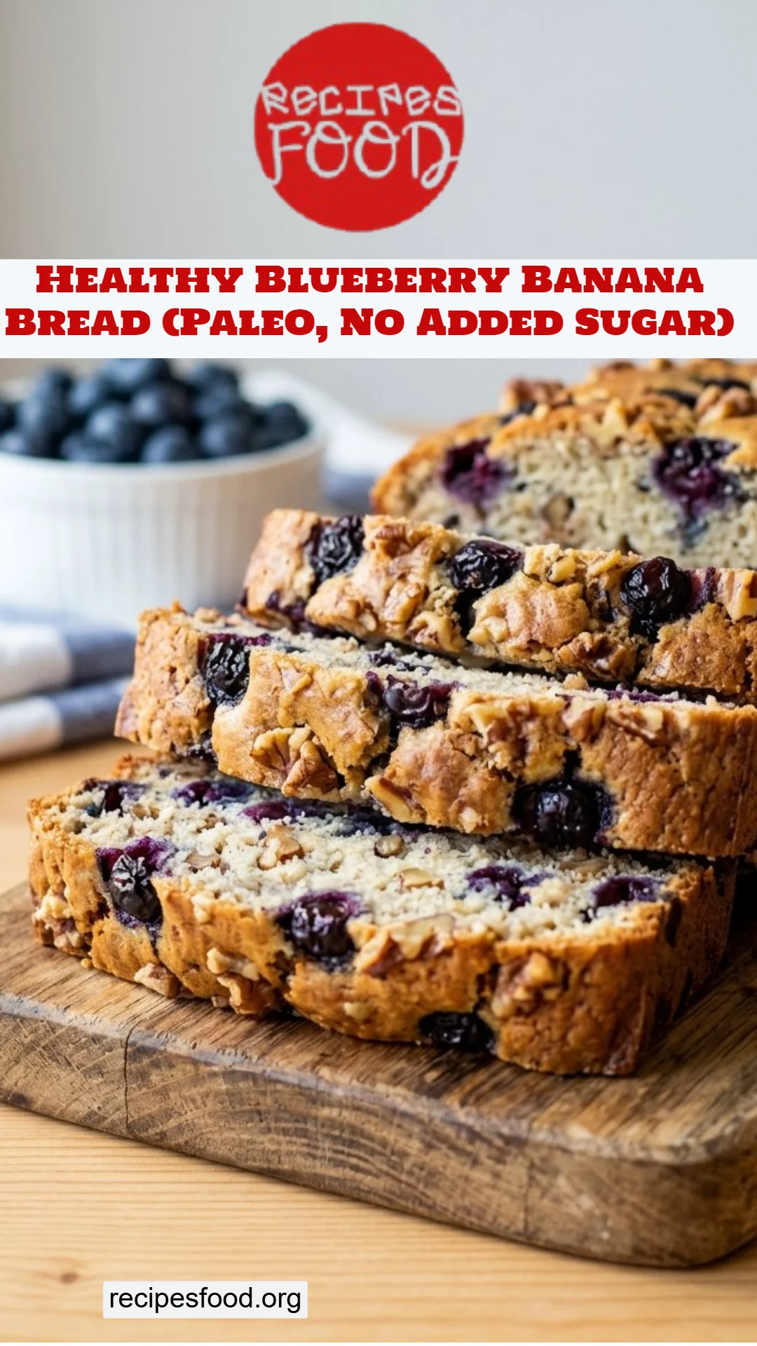 Healthy Blueberry Banana Bread (Paleo, No Added Sugar)