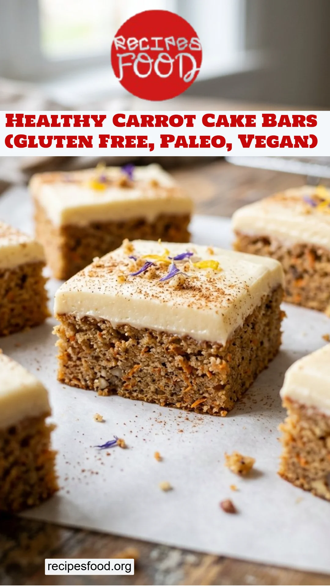 Healthy Carrot Cake Bars (Gluten Free, Paleo, Vegan)
