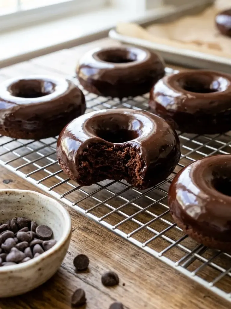 Healthy Chocolate Protein Donuts on a plate