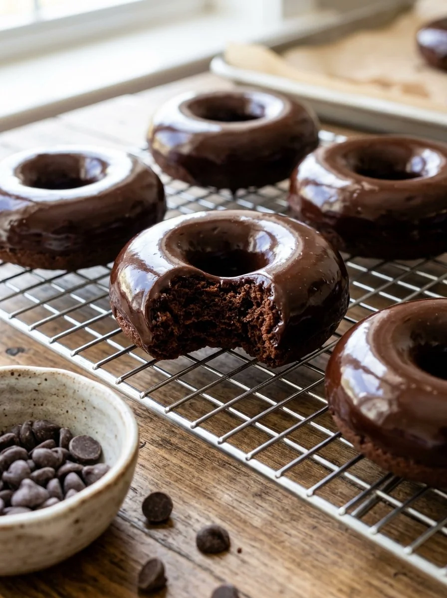 Healthy Chocolate Protein Donuts on a plate