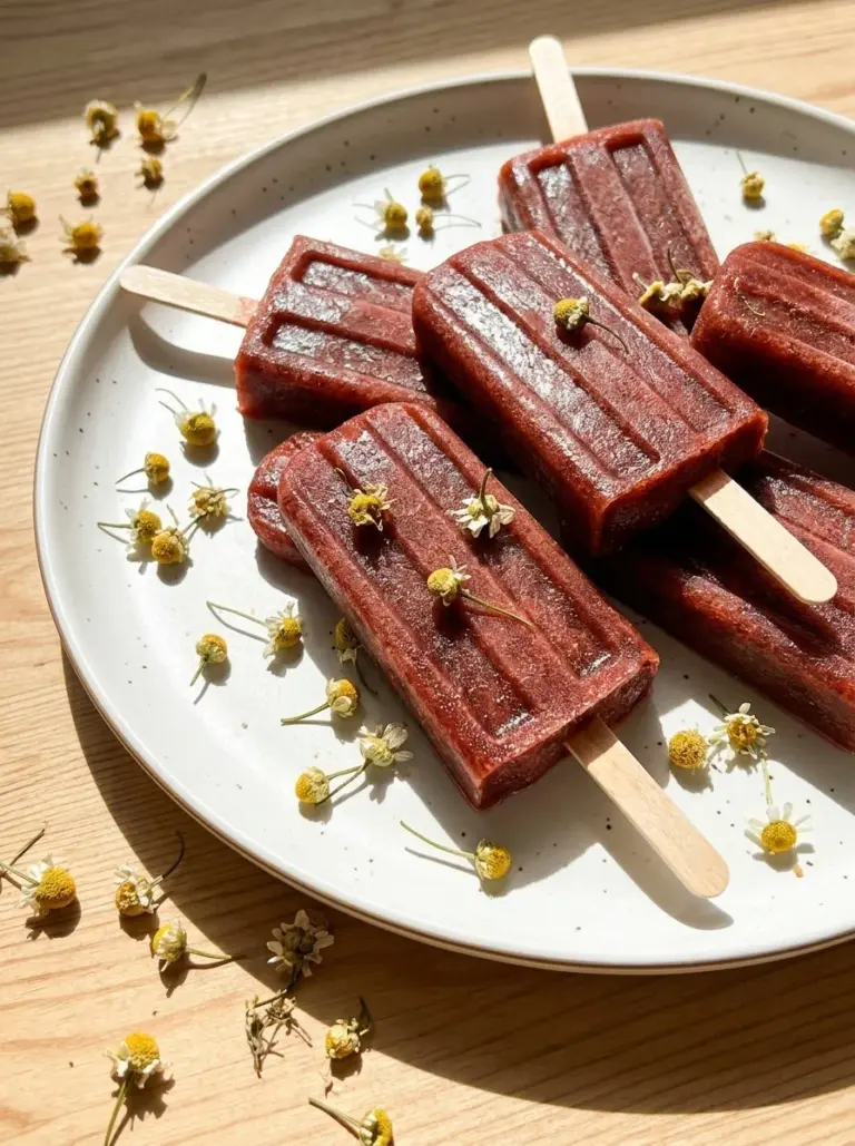 Healthy mango cherry popsicles with no sugar added served in a colorful bowl
