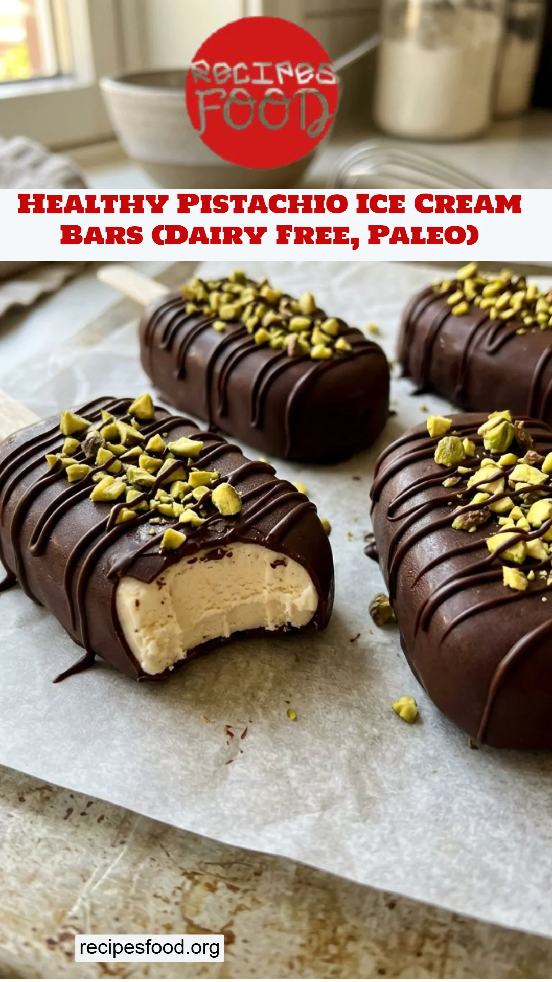 Healthy Pistachio Ice Cream Bars (Dairy Free, Paleo)