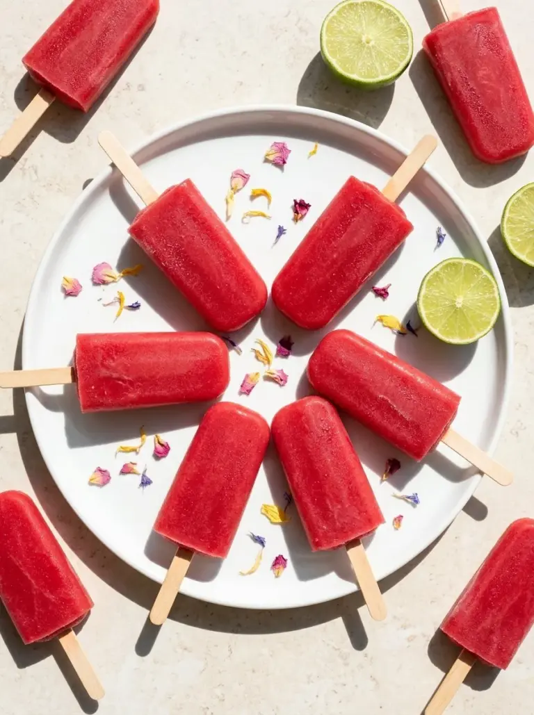Healthy strawberry popsicles made with yogurt for a refreshing summer treat.
