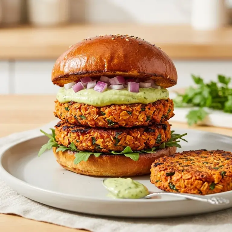 Healthy sweet potato lentil patties served on a plate with fresh herbs.