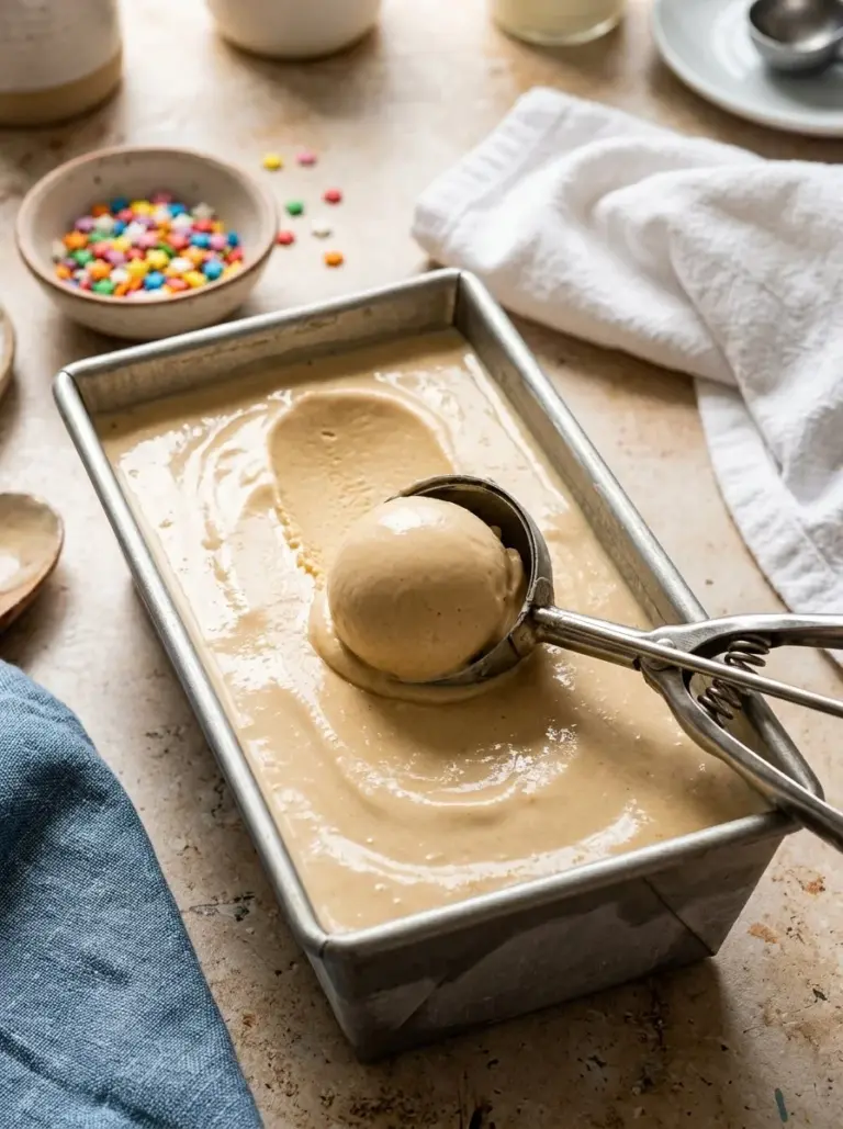 Homemade banana ice cream served in a bowl with fresh bananas