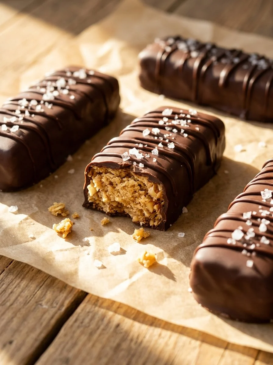 Homemade Twix Bars showing layers of cookie, caramel, and chocolate.