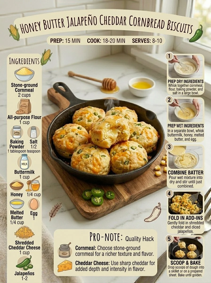 Honey Butter Jalapeño Cheddar Cornbread Biscuits