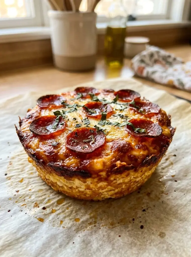 Delicious cottage cheese pizza bowl topped with fresh vegetables and cheese