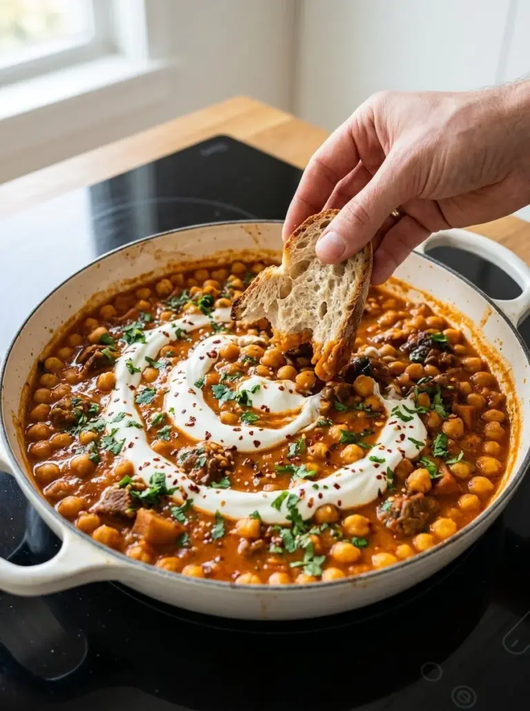 Bowl of Marry Me Chickpeas garnished with herbs, showcasing the dish's appeal.
