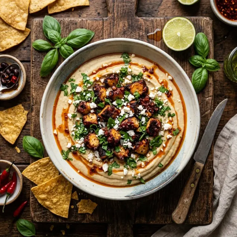 Delicious Mexican street corn dip served in a bowl with toppings