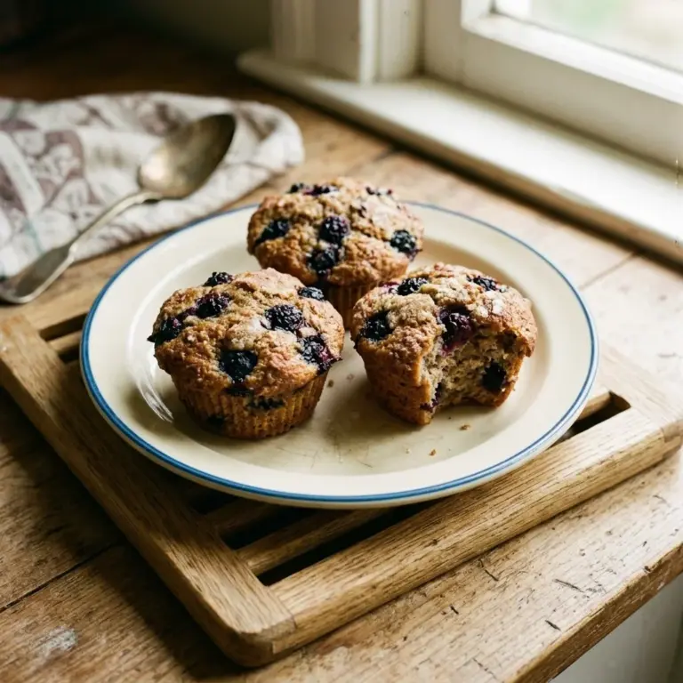 Freshly baked mulberry muffins on a cooling rack