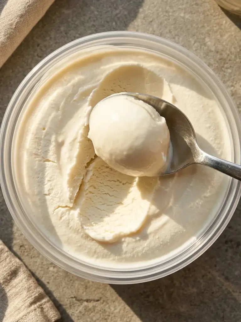 Delicious Ninja Creami Vanilla Protein Ice Cream made without pudding, paleo-friendly.