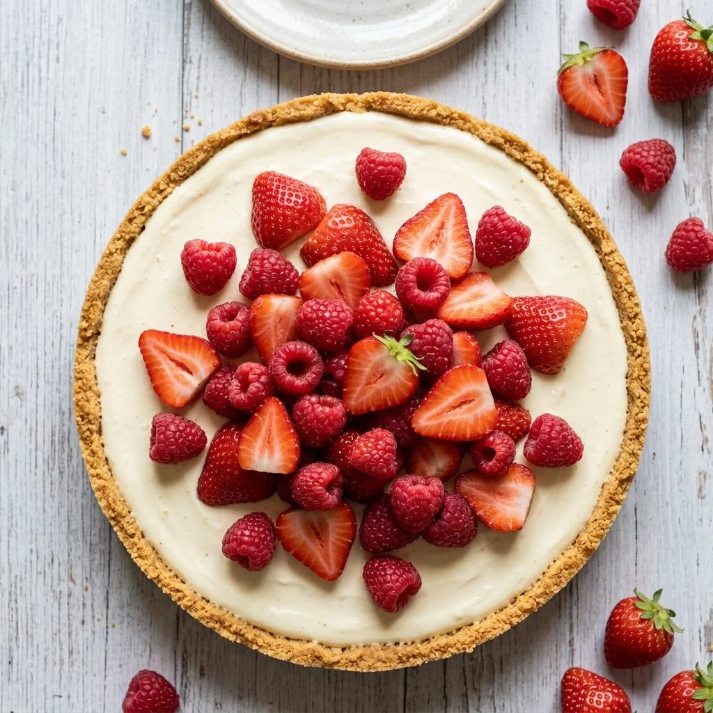 No Fuss Strawberry Cream Pretzel Tart topped with fresh strawberries and cream