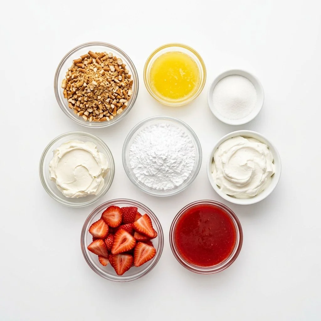 No Fuss Strawberry Cream Pretzel Tart