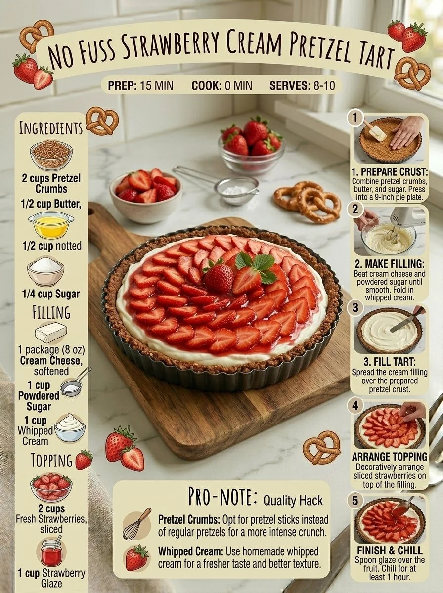No Fuss Strawberry Cream Pretzel Tart
