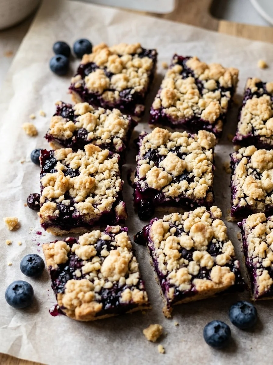 Delicious paleo blueberry crumb bars with a crumbly topping and fresh blueberries.