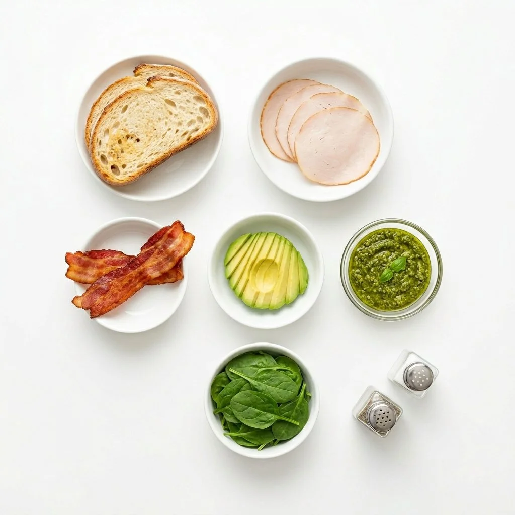 Picnic Style Pesto Turkey and Avocado Bacon Sandwich