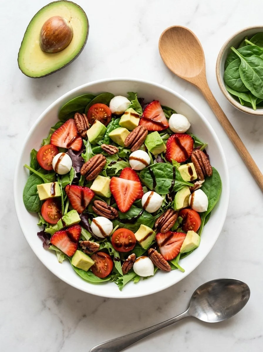 Refreshing strawberry salad with balsamic dressing on a plate