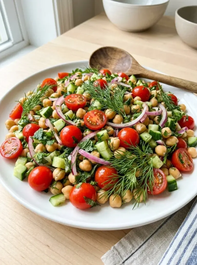 Delicious and vibrant chickpea salad with fresh vegetables and herbs