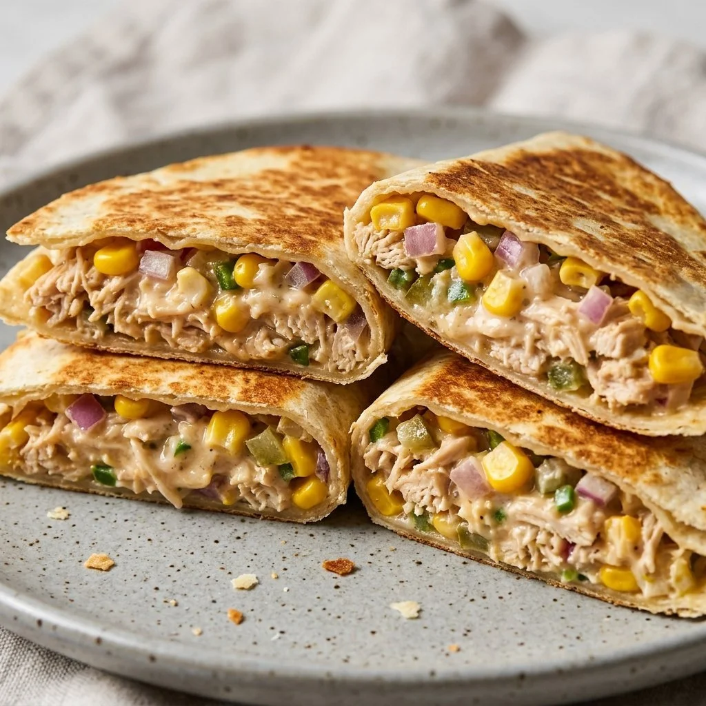 Savory tuna melt wraps with melted cheese and fresh ingredients