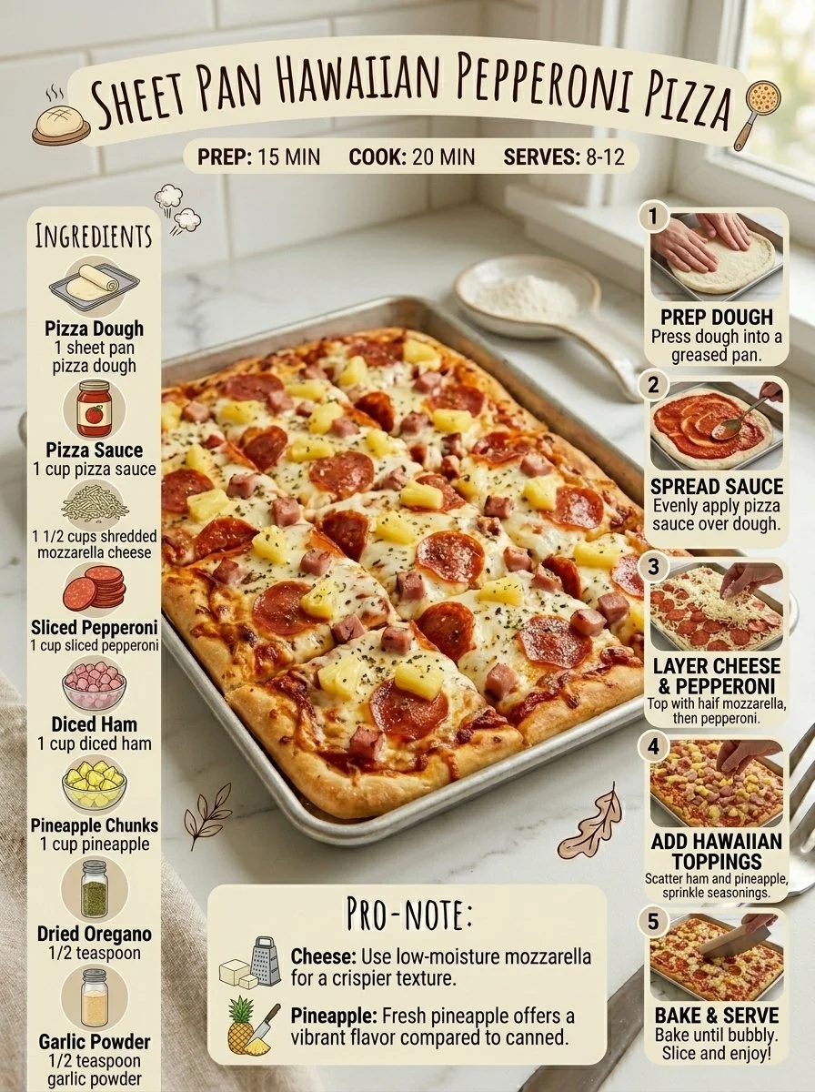Sheet Pan Hawaiian Pepperoni Pizza