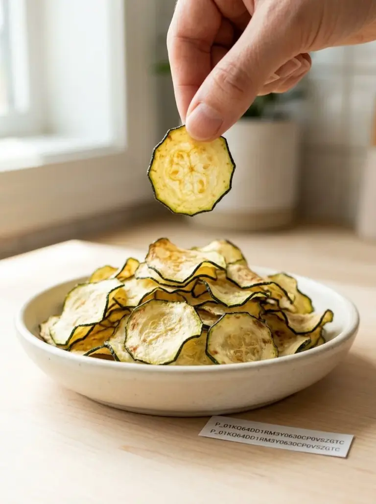 Crispy homemade salt and vinegar zucchini chips on a plate