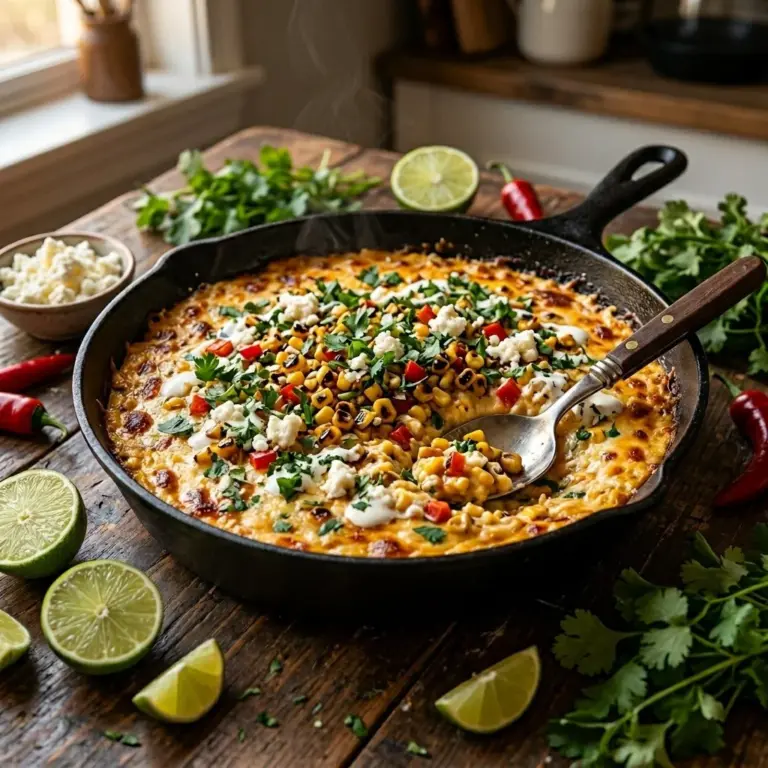 Delicious Skillet Creamed Street Corn Chicken served in a skillet
