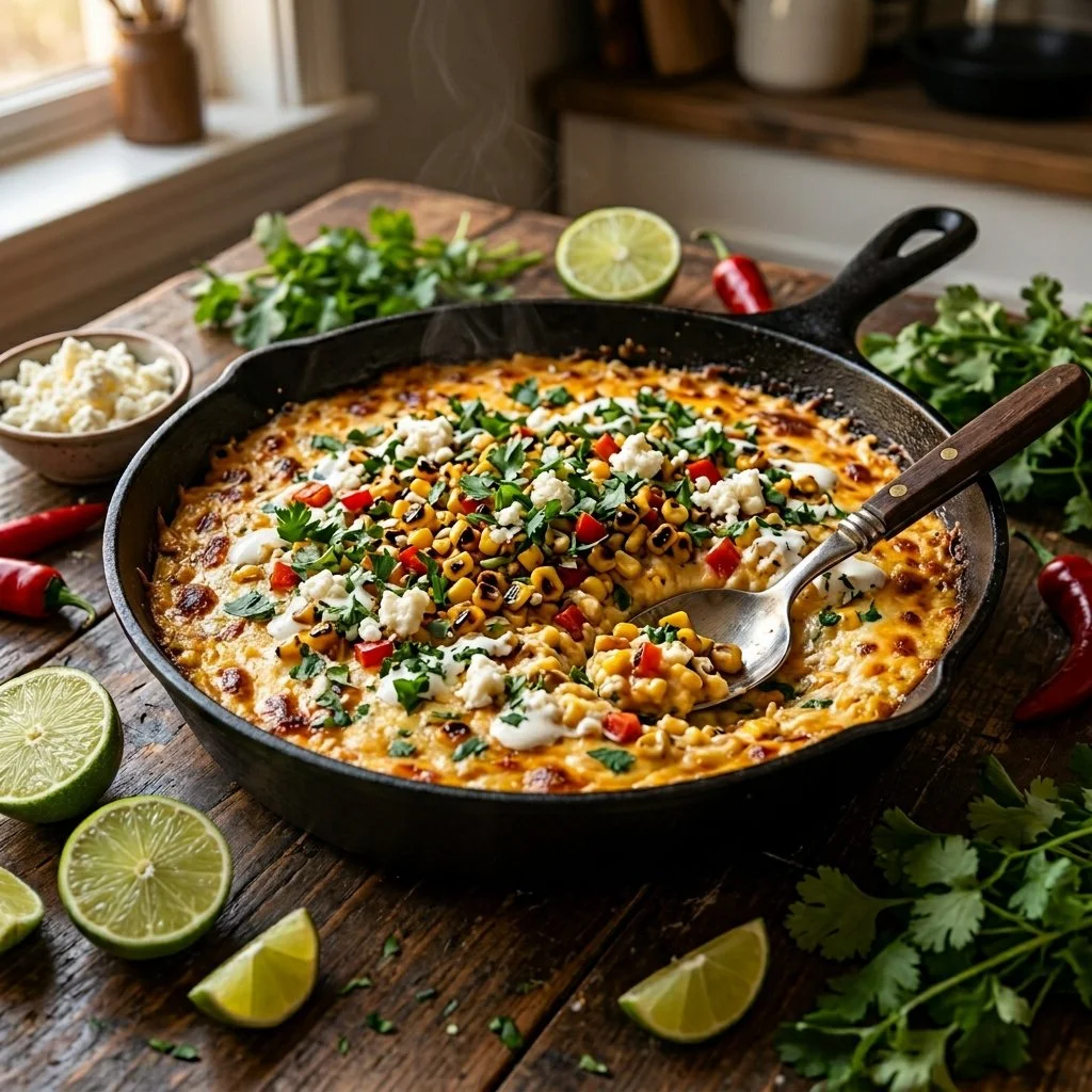 Delicious Skillet Creamed Street Corn Chicken served in a skillet