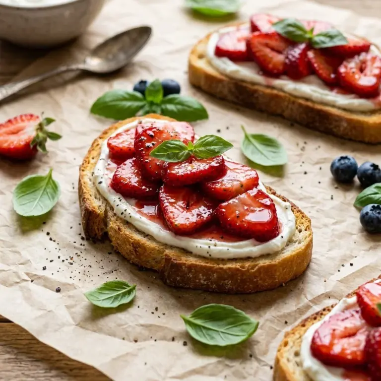 Delicious strawberry jam served with honey whipped goat cheese