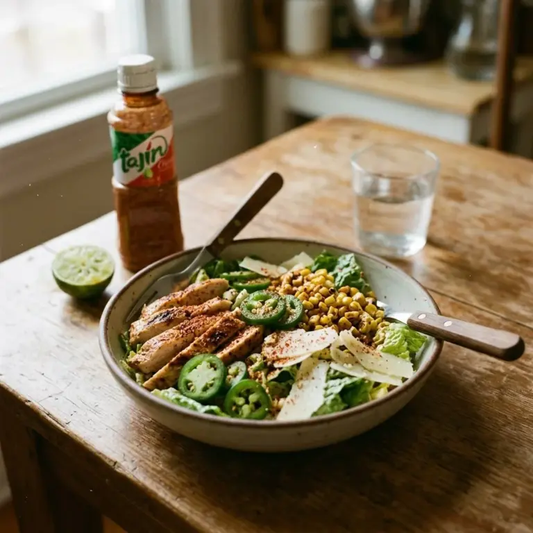 Tajín Chicken Jalapeño Corn Caesar Salad with vibrant ingredients