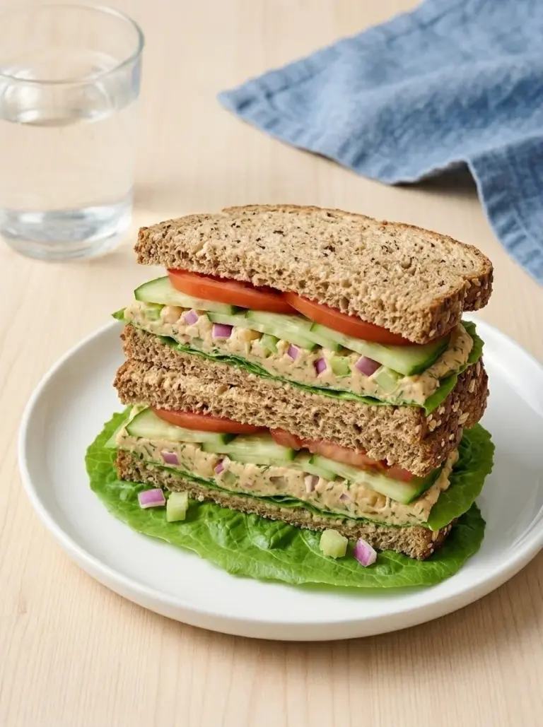 Delicious cucumber and tomato sandwich on whole grain bread