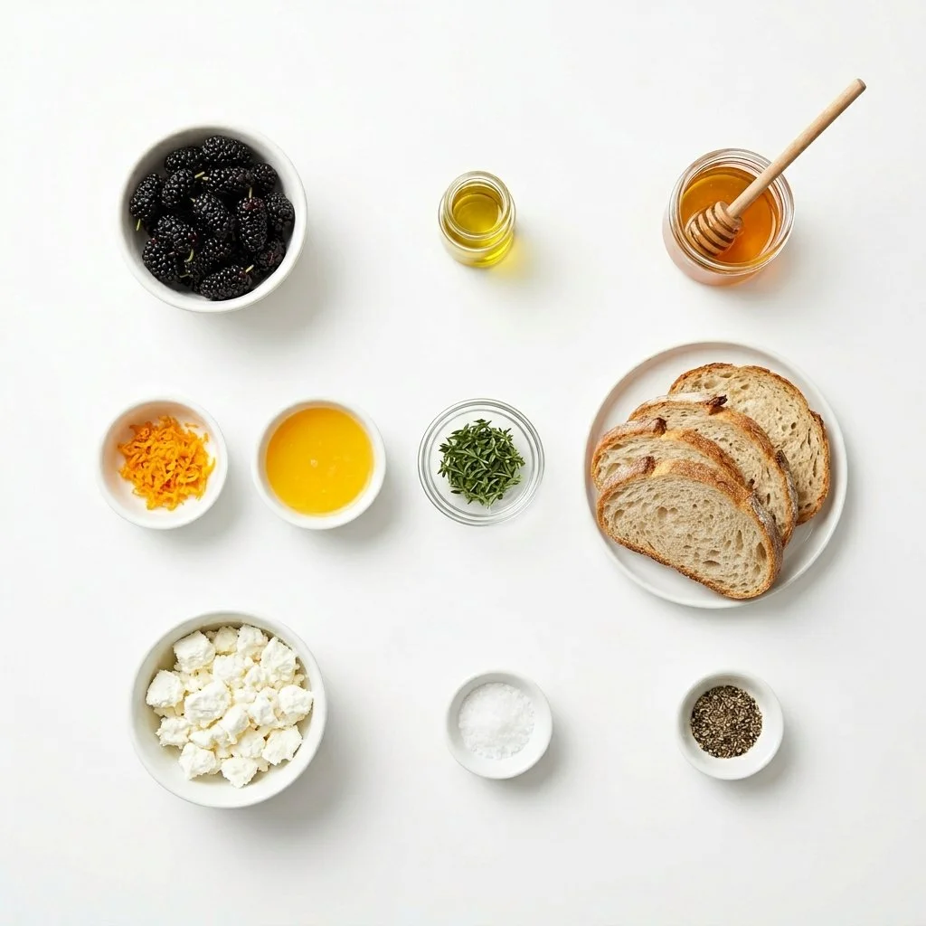 Thyme and Orange Roasted Mulberries on Chevre Smeared Toast