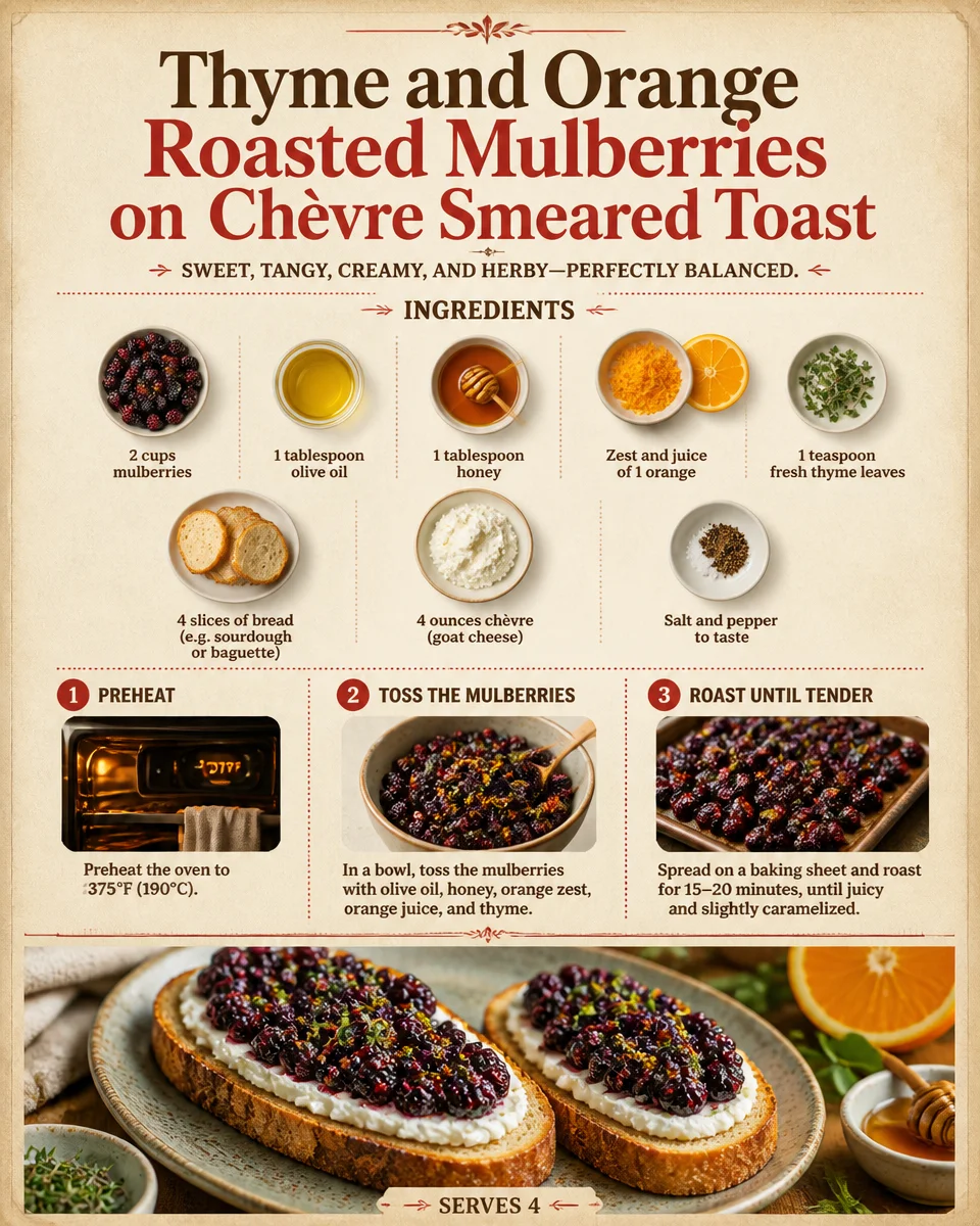 Thyme and Orange Roasted Mulberries on Chevre Smeared Toast