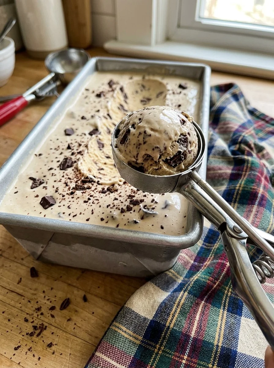 A delicious bowl of Twix Ice Cream topped with chocolate and caramel sauce.