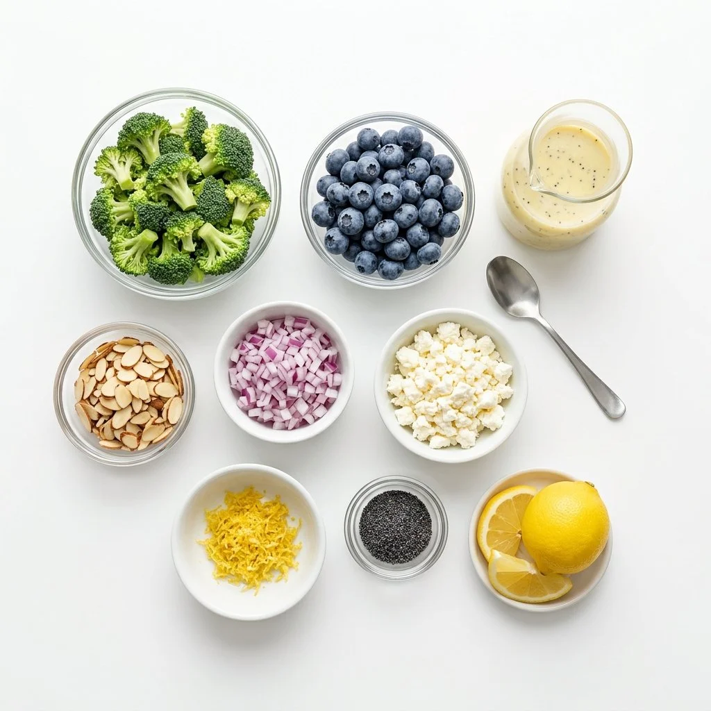 Vibrant Blueberry Lemon Poppyseed Broccoli Salad | Cold Salads That Are Easy to Transport, Cold Salad for Potluck, Cold Salad for a Crowd