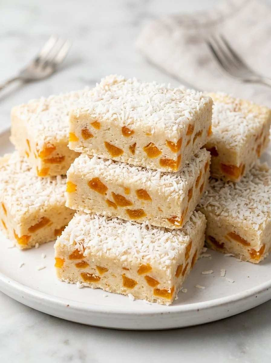 Homemade apricot slice served on a decorative plate.